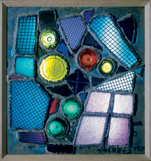 Josef Albers. <em>Rhenish Legend/Rheinische Legende</em> 1921. Assemblage, glass and copper, 49.5 x 44.5 cm. The Metropolitan Museum of Art, Gift of the artist, 1972. Copyright holder credit: © The Josef and Anni Albers Foundation/ VG Bild-Kunst, Bonn and DACS, London 2006. Photographic credit: © 1987 The Metropolitan Museum of Art.