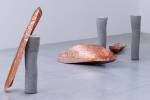 Marie Lund. Attitudes, 2014 (concrete legs) and Vase, 2017 (copper). Exhibition view, Palais de Tokyo, Paris, 2017. Photograph: Aurélien Mole.