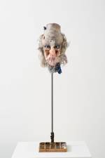 David Altmejd. Matter, 2015. Polyurethane foam, acrylic paint, epoxy gel, epoxy clay, resin, glass eyes, synthetic hair, chicken feathers, metallic pigment, bronze, steel, 87 x 21.5 x 25 cm (34 1/4 x 8 1/2 x 9 7/8 in).