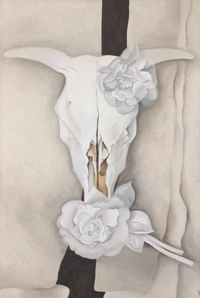 Georgia O'Keeffe, Cow's Skull with Calico Roses, 1931. Oil on canvas, 91.5 x 61 cm. The Art Institute of Chicago, Alfred Stieglitz Collection, Gift of Georgia O'Keeffe, 1947.712. Photograph Alfred Stieglitz Collection, gift of Georgia O'Keeffe, 1947.712, The Art Institute of Chicago / © Georgia O'Keeffe Museum / DACS 2016.