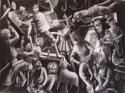 <p>Andrew Antoniou. <em>Epitaph for the fallen</em>, 2011. Charcoal and conté on paper, 90 x 123 cm. © the artist.