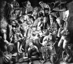 <p>Andrew Antoniou. <em>Familiar feasting</em>, 2009. Charcoal and conté on paper, 118 x 136 cm. © the artist.