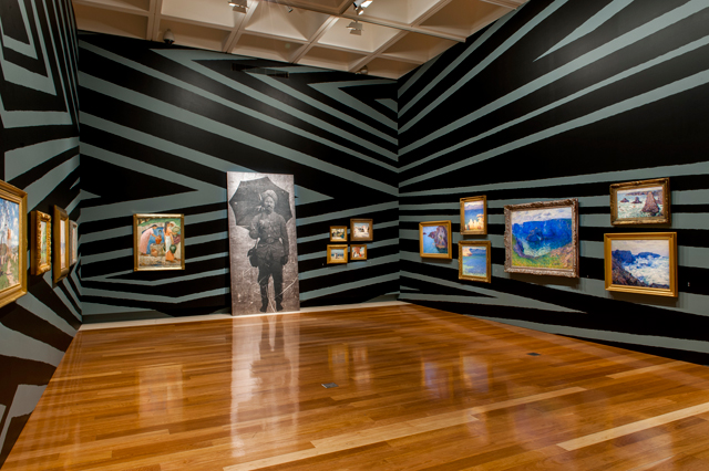 Brook Andrew. Wiradjuri people, Intervening time, 2015. Museum intervention including TIME 2012, wall painting, and works from the Queensland Art Gallery Collection. Courtesy: The artist and Tolarno Galleries, Melbourne. Collection: Queensland Art Gallery.