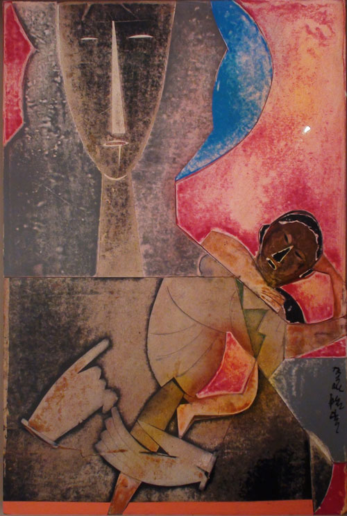 Romare Bearden. <em>Mother and Child,</em> c1971. 
  Collage on board, 
  27⅝ x 18½ in. 
  Jerald Melberg Gallery. Photograph: Miguel Benavides.