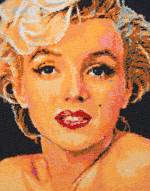 David Mach. Marilyn Monroe (closeup), 2013. Pushpins, 39 1/2 inch diameter. Forum Gallery.
