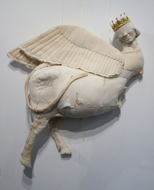 Ruby Christi. Untitled, 2013. Wood, polyester, fabric, cast fabric, thread & tiara, 42 x 40 x 14 in. Vadehra Art Gallery.