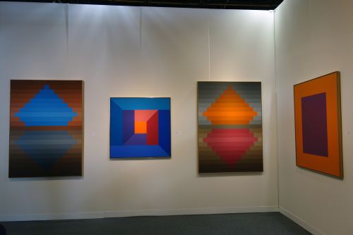 Karl Benjamin. #12, 1983; #7, 1974; #20, 1982. Oil on canvas. Louis Stern Fine Arts.