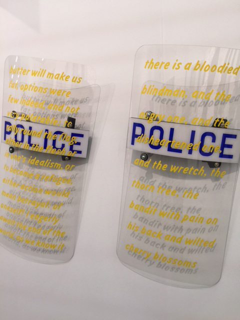 Daniel Joseph Martinez. Riot Shield (Butter) 2012; Riot Shield (Cherry Blossom) 2012. 58.5 x 35 x 5 in. Photograph: Jill Spalding.