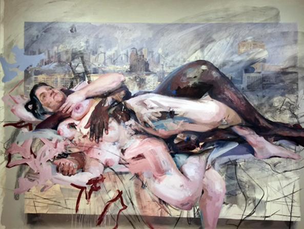 Jenny Saville. Olympia, 2013 - 2014. Charcoal and oil on canvas, 85 7/16 x 114 3/16 in (217 x 290 cm). Photograph: Jill Spalding.