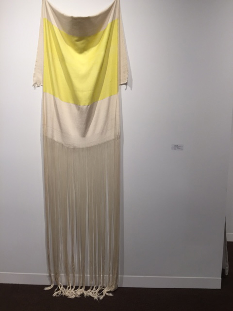 Francis Trombly. Yellow Rayon with Canvas, 2015. Hand dyed,handwoven rayon and cotton. 98 x 33.5 x 3 inches. Emerson Borsch. Photograph: Jill Spalding