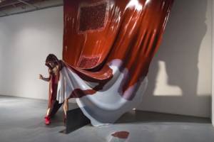 Martha Friedman, Pore featuring collaborative performance with Silas Riener, 2015. Installation view at Locust Projects, Miami. Photograph: Christian Hernandez.