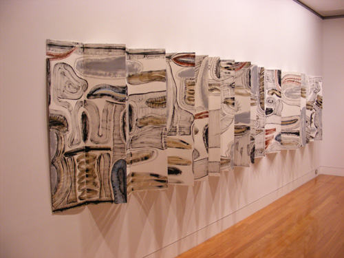 Helen Geier. <em>Split Rocks</em>, 2008. Paper, gesso, watercolour. 915 cm x 113 cm.