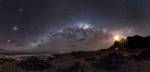 EARTH AND SPACE. Winner and Overall Winner: Mark Gee (Australia), Guiding Light to the Stars. The skies of the Southern Hemisphere offer a rich variety of astronomical highlights. The central regions of the Milky Way Galaxy, 26,000 light years away, appear as a tangle of dust and stars in the central part of the image. Two even more distant objects are visible as smudges of light in the upper left of the picture. These are the Magellanic Clouds, two small satellite galaxies in orbit around the Milky Way. © Mark Gee.