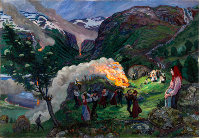 Nikolai Astrup. Midsummer Eve Bonfire, Before 1915. Oil on canvas, 136 x 196 cm. The Savings Bank Foundation DNB/The Astrup Collection/KODE Art Museums of Bergen.