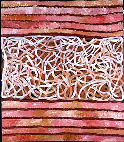 Emily kame Kngwarreye. Bush yam 1994. Acrylic on canvas 172 x 134cm.