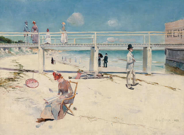 Charles Conder. A Holiday at Mentone, 1888. Oil on canvas, 46.2 x 60.8 cm. Art Gallery of South Australia, Adelaide. South Australian Government Grant with the assistance of Bond Corporation Holdings Limited through the Art Gallery of South Australia Foundation to mark the Gallery's Centenary 1981. © Art Gallery of South Australia, Adelaide.