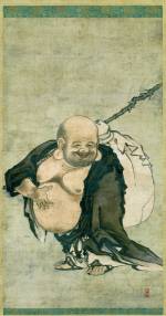 <em>Hotei</em>. Kano Masanobu (1434–1530). Japanese, Muromachi period (1392–1573), late 15th–early 16th c. Hanging scroll, ink and light colors on paper; 81.5 x 44.8 cm. The John C. Weber Collection. © John Bigelow Taylor.