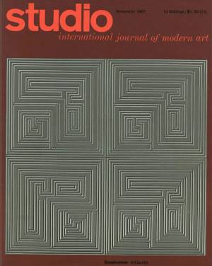 Studio International, November 1967, Volume 174 Number 894. Cover image: Cover designed especially for this issue by Gordon House-the drawing is related to the images In his edition of boxes clear coloured and neutrals recently published by Marlborough Fine Art, London.