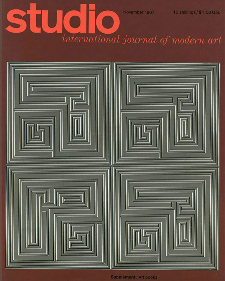 Studio International, November 1967, Volume 174 Number 894. Cover image: Cover designed especially for this issue by Gordon House-the drawing is related to the images In his edition of boxes clear coloured and neutrals recently published by Marlborough Fine Art, London.