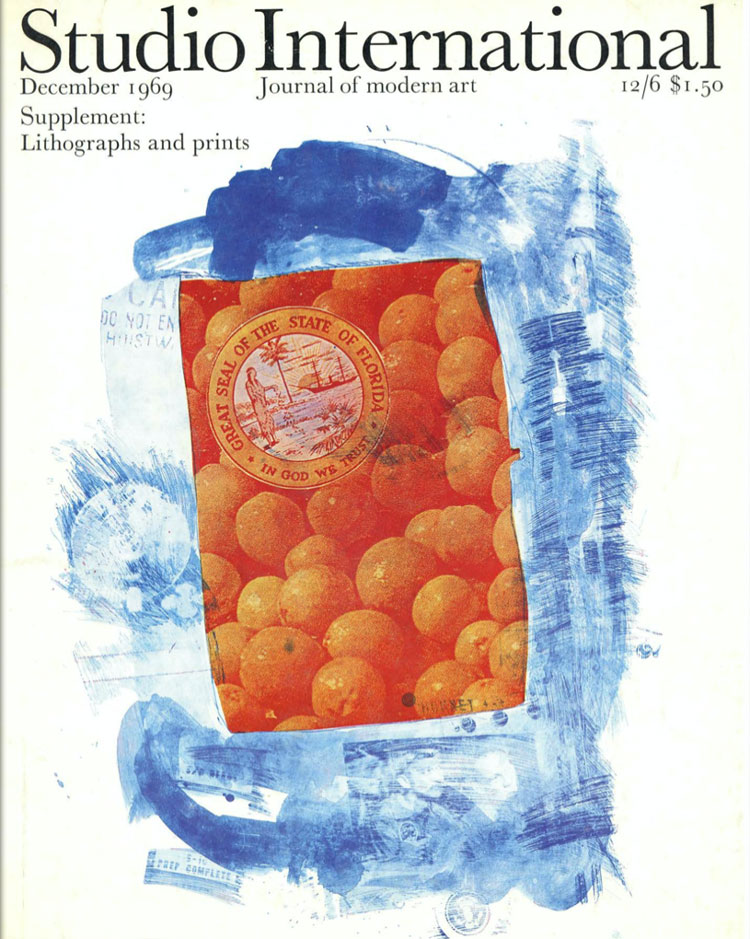 Studio International, December 1969, Volume 178 Number 917. Cover image: one of the images from Robert Rauschenberg's latest suite of prints, Stoned Moon, published by Gemini, Los Angeles.