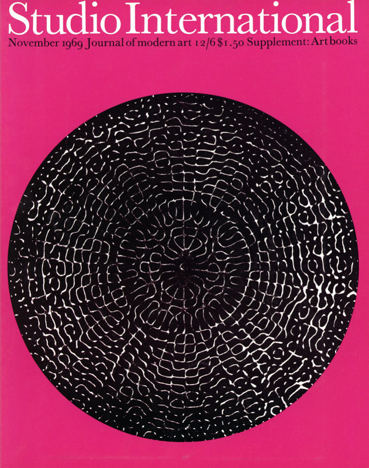 Studio International, November 1969, Volume 178 Number 916. Cover design baed on a photograph of quartz sand vibrated at 16,000 cycles per second. Photograph by Christiaan Stuten.