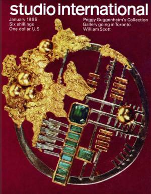 Studio International, January 1965, Volume 169 Number 861. Cover image: Gio Pomodoro, Brooch, Gold and emeralds, 5 cm. Galerie Semiha Huber.