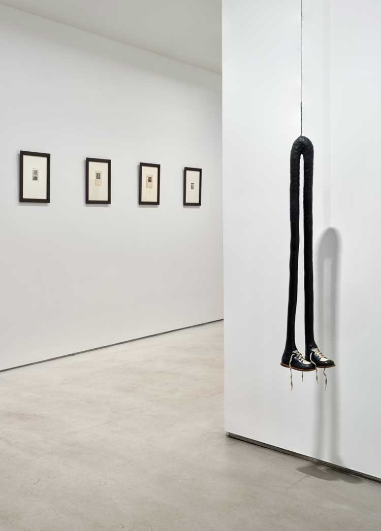 Hans Bellmer, La Poupée photographs, 1934-1935, courtesy of Ubu Gallery, New York; Rona Pondick, Baby Legs, 1990, Installation view, Bellmer Nauman Pondick: Material Desire, Nunu Fine Art, New York, 6 March – 30 May 2026. Photo: Martin Seck, courtesy Nunu Fine Art, New York / Taipei.