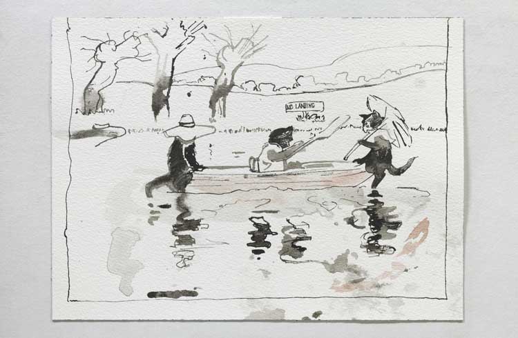 Cecily Brown, Untitled (from Three Kittens in a Boat), 2024. Ink and watercolour on paper, 22.86 x 30.48 cm (9 x 12 in). © Cecily Brown, 2026. Photo: Genevieve Hanson.