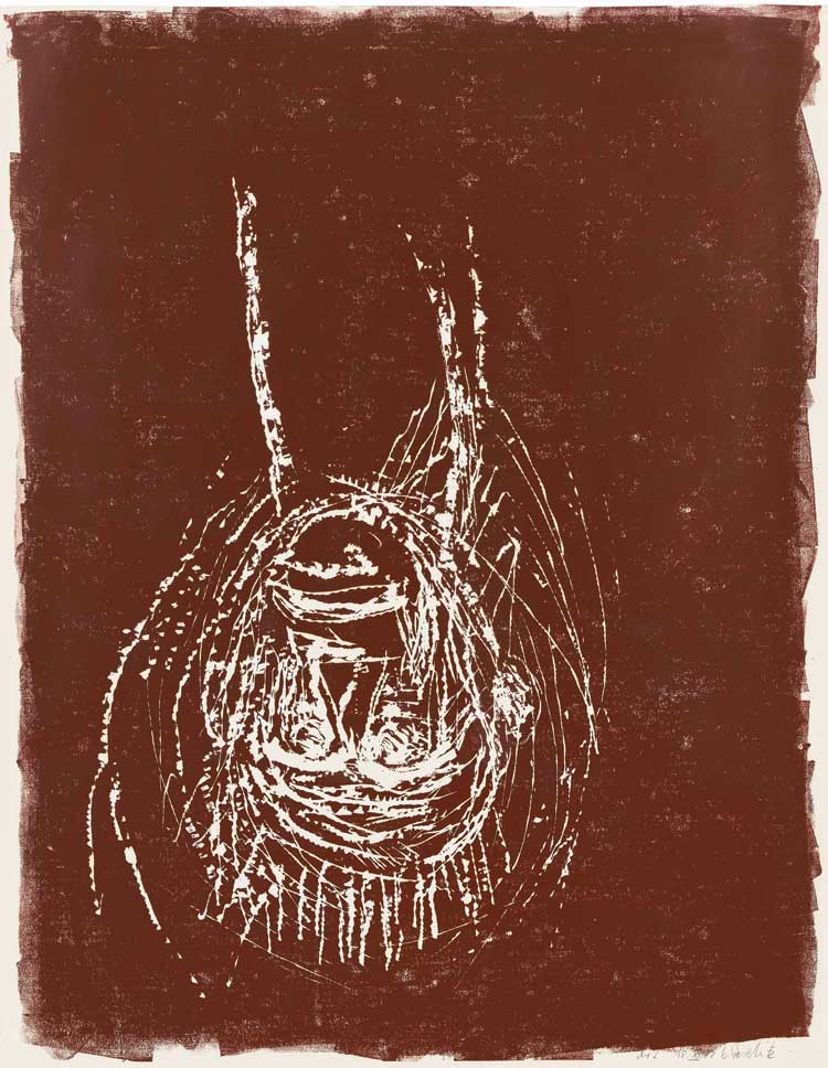 Georg Baselitz, Kopf (Head), 1982. Linocut. © Georg Baselitz. Photo: Martin Kolb / Courtesy CFA Berlin