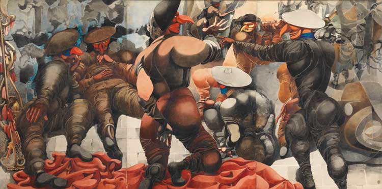 Edward Burra, Soldiers at Rye, 1941. Tate, Presented 1942. © The estate of Edward Burra, courtesy Lefevre Fine Art, London.