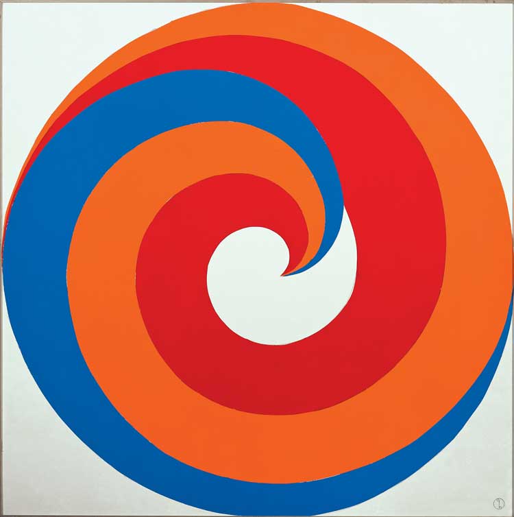 Geraldo de Barros, Arrangement of Three Similar Shapes within a Circle, 1953. Enamel over kelmite on eucatex, 59.5 x 59.5 cm. Collection Lenora and Fabiana de Barros. Courtesy Luciana Brito Galeria, São Paulo. Photo: Gustavo Scatena, Imagem Paulista. © Geraldo de Barros.