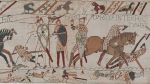 Bayeux Tapestry, scene 57, King Harold being killed by an arrow in the eye. Image by Université de Caen Normandie - CNRS - ENSICAEN, based on the 2017 photographic campaign by La Fabrique de patrimoines en Normandie.