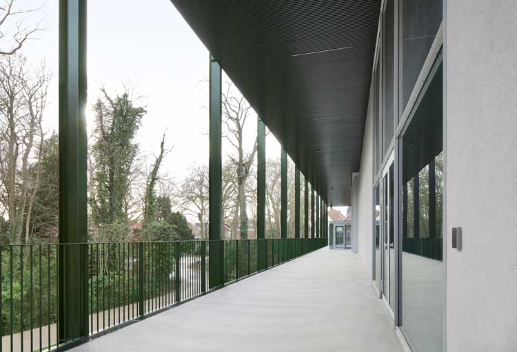 Open walkway across the rear facade. Brusk Museum, Bruges.