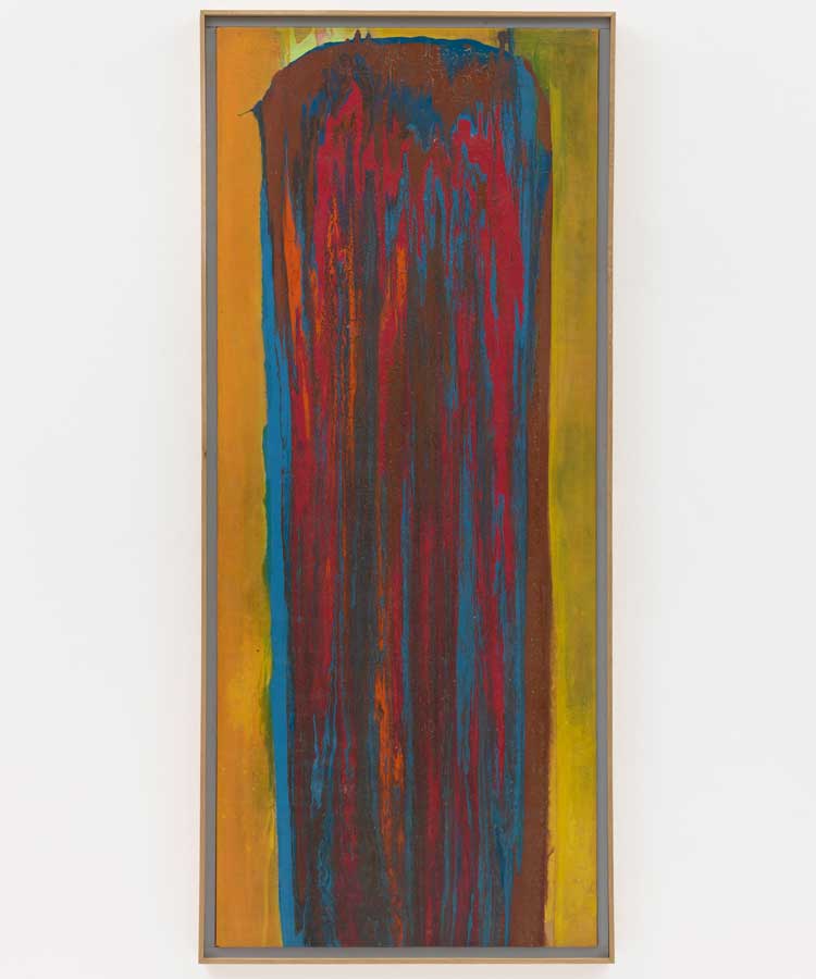 Frank Bowling, Sentinel, 1976. Acrylic on canvas, 173.2 x 71.2 cm. Courtesy the artist. Photo: Anna Arca. © Frank Bowling. All rights reserved, DACS 2025.