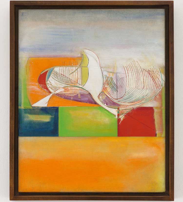 Frank Bowling, Swan, 1964. Oil on canvas, 50.5 x 40.4 x 1.1 cm. Courtesy the artist. Photo: Anna Arca. © Frank Bowling. All rights reserved, DACS 2025.