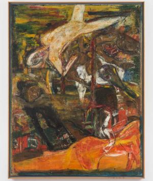 Frank Bowling, 4 Horsemen of the Apocalypse, 1961. Oil on linen, 221 x 170 cm. Courtesy the artist. Photo: Stan Narten. © Frank Bowling. All rights reserved, DACS 2025.