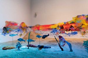 Anna Boghiguian The Sunken Boat: A glimpse into past histories, 2025. Installation view, Courtesy Turner Contemporary. Photo: Thierry Bal.