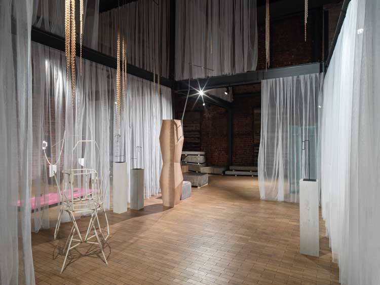 Martin Boyce. Before Behind Between Above Below. Installation view, Fruitmarket Warehouse, 2024. Photo: Stefan Altenburger.