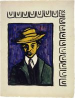 Ernst Ludwig Kirchner, Self-Portrait with Hat, From the 2. Stammbuch oft he artists‘ group Brücke. 14 sheets, sheet 1, 1905. Ink, brush, chalk and watercolour. Brücke-Museum