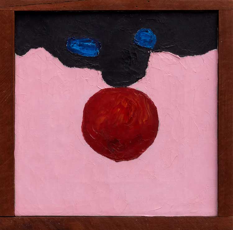 Forrest Bess, Untitled (No. 6), 1957. Oil on canvas mounted on board, unframed: 25.4 x 25.4 cm (10 x 10 in), framed: 29.2 x 29.9 cm (11 1/2 x 11 3/4 in). Private Collection, Belgium. Photo: Robert Glowacki. Courtesy Modern Art, London.