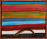 Forrest Bess, Untitled (Rainbow with Arc), n.d. Oil on canvas, unframed: 25.2 x 30.5 cm (9 7/8 x 12 1/8 in), framed: 27.4 x 32.9 cm (10 3/4 x 13 in). Collection of Beth Rudin DeWoody. Photo: Robert Glowacki.. Courtesy Modern Art, London.