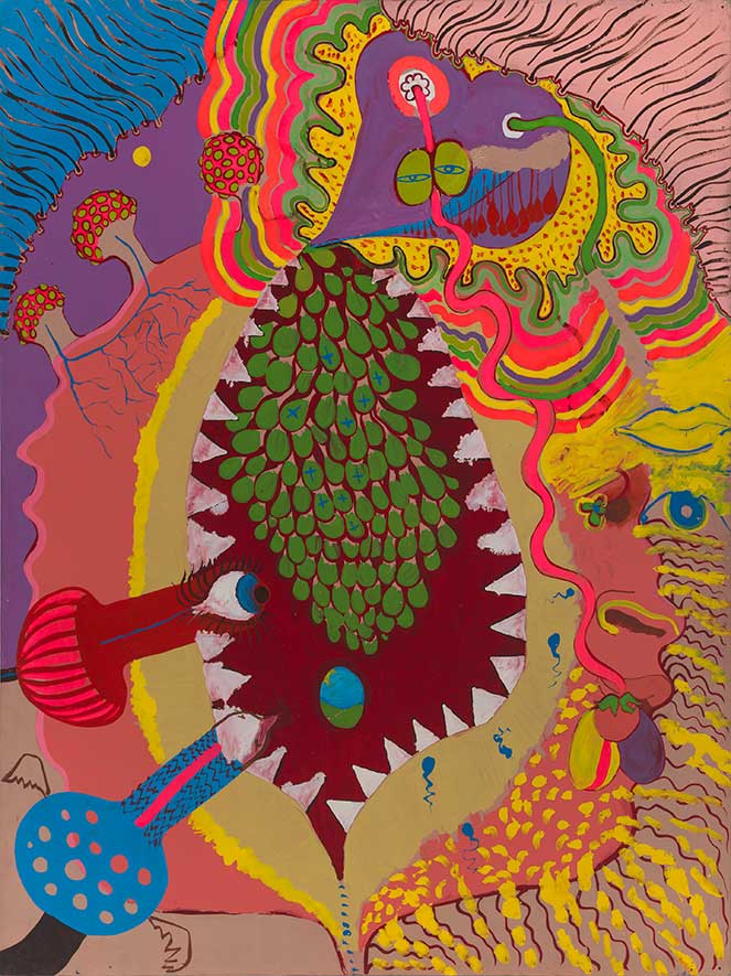 Vivienne Binns. Vag Dens, 1967. Synthetic polymer paint and vitreous enamel on composition board, 122 (H) x 91.5 (W) x 3 (D) cm. National Gallery of Australia, Canberra . Purchased in 1978. © Vivienne Binns / Copyright Agency.