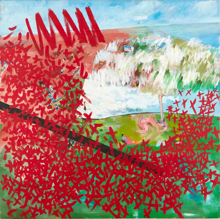Vivienne Binns. The aftermath and the ikon of fear, 1984-85. Synthetic polymer paint on canvas, 160 x 160 cm. Museum of Contemporary Art Australia and Tate, with support from the Qantas Foundation in 2015, Purchased 2020.
 © Vivienne Binns. Photo: Zan Wimberley.