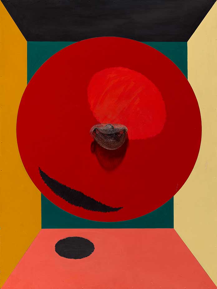 Vivienne Binns. Suggon, 1966. Vitreous enamel on composition board, electric motor, synthetic polymer mesh, electrical component, steel, 
122.2 (H) x 92 (W) x 16 (D) cm (unframed). National Gallery of Australia, Canberra Purchased 1977. © Vivienne Binns / Copyright Agency.