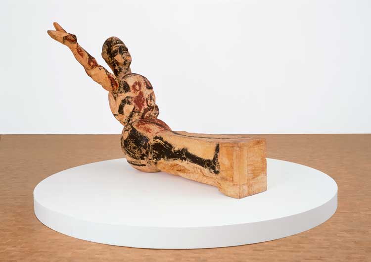 Georg Baselitz. Modell für eine Skulptur (Model for a Sculpture), 1979-80. Linden wood and tempera, 178 x 147 x 244 cm. Museum Ludwig, Cologne. Loan from the Peter und Irene Ludwig Stiftung, 1985 © Georg Baselitz 2021. Photo: Rheinisches Bildarchiv Köln, Walz, Sabrina, 2001, rba_c015132.