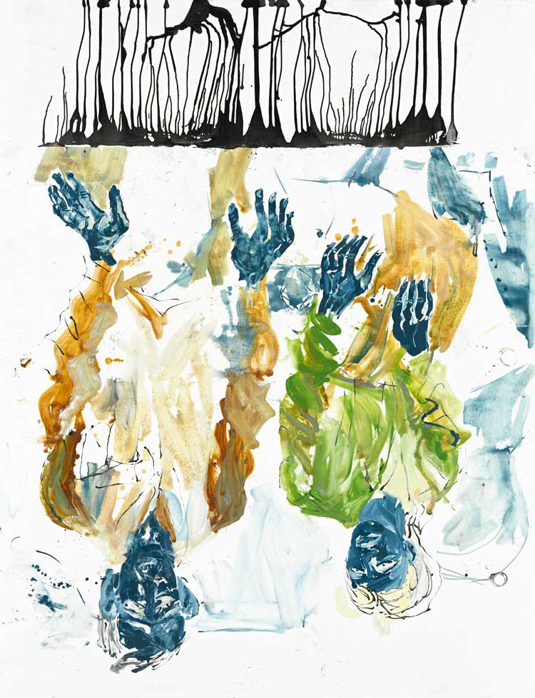 Georg Baselitz. In der Tasse gelesen, das heitere Gelb (Read in the Cup, the Cheerful Yellow), 2010. Oil on canvas, 270 x 207 cm. Private collection, Hong Kong. © Georg Baselitz 2021. Photo: Jochen Littkemann, Berlin.