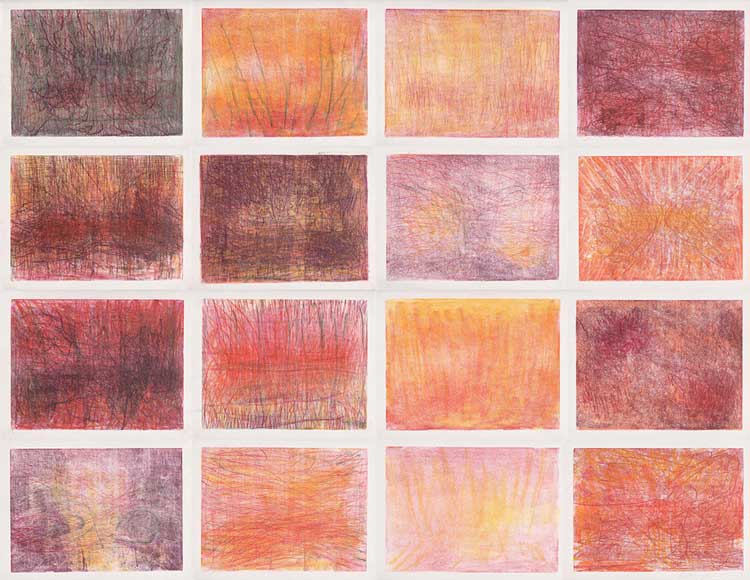 Christiane Baumgartner. Französische Suite I – in 16 Teilen – 2019. Oil on 16 sheets of Japanese paper 24 × 32 cm (each). Courtesy Christiane Baumgartner and Cristea Roberts Gallery, London. Christiane Baumgartner © VG Bild-Kunst Bonn e.V. 2021