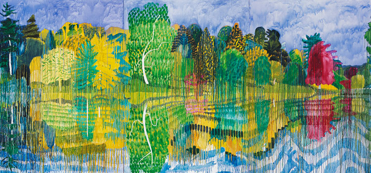 Adrian Berg. Stourhead, 25th, 26th & 27th June, 2000. Oil on canvas, 188.3 x 395.9 cm. (three panels). Image courtesy Frestonian Gallery.