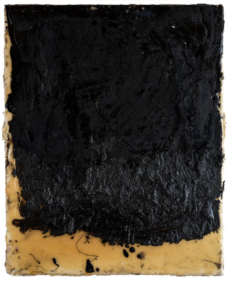 Eleanor Bartlett. Tar painting 1, 2019. Tar and wax on canvas, 60 x 50 cm. © the artist.