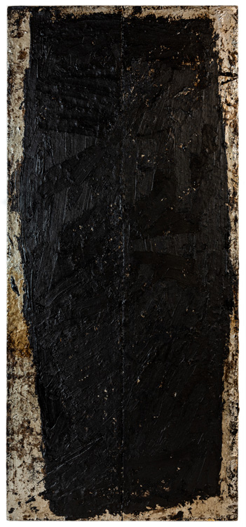 Eleanor Bartlett. Two panel Tar, 2020. Tar and wax on canvas, 200 x 130 cm. © the artist.